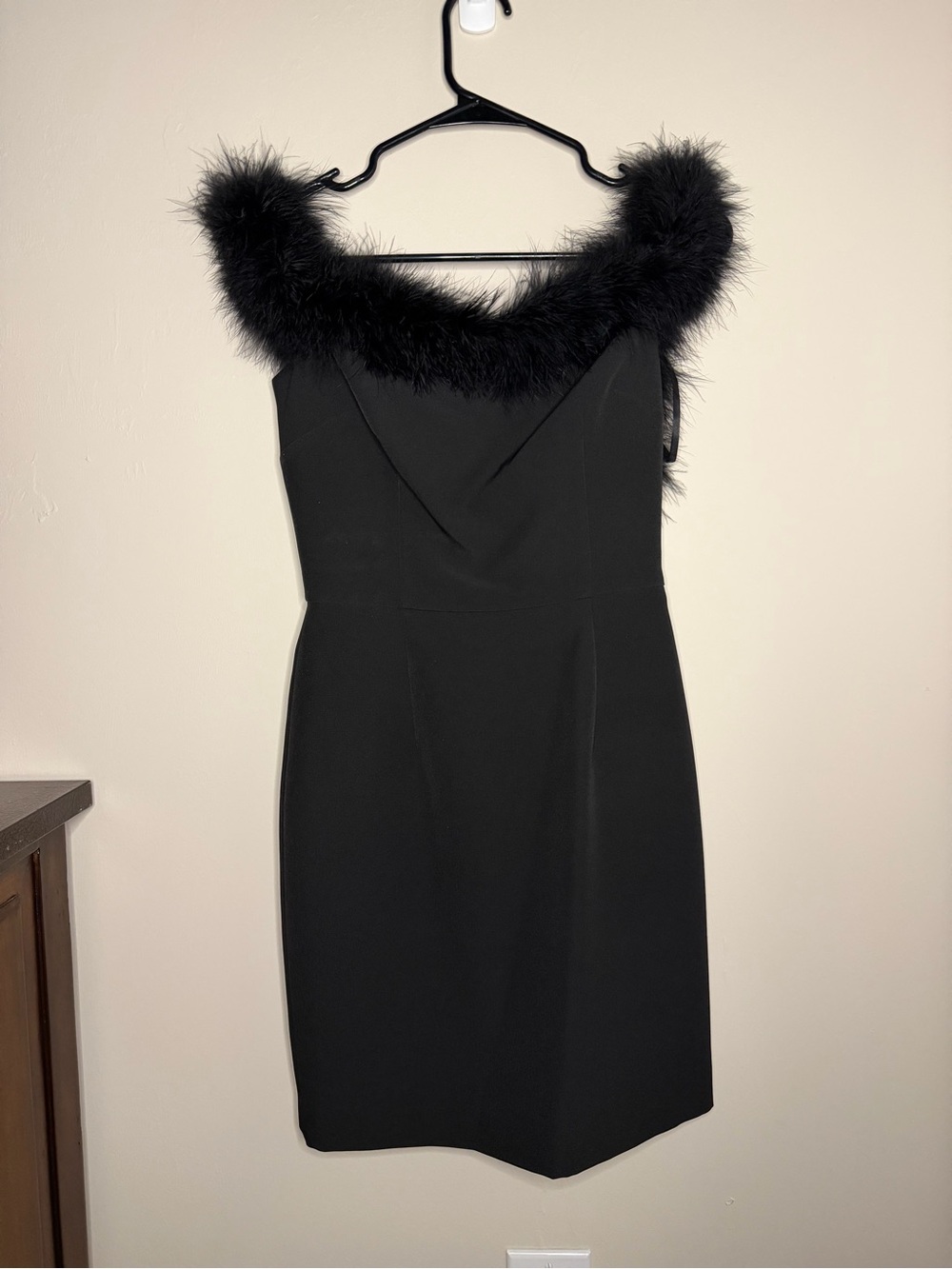 Black Faux-Fur Trim Mini Dress